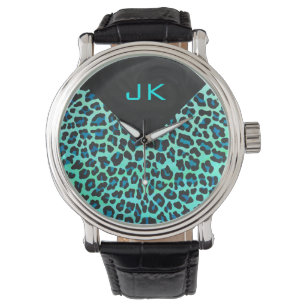 Leopard Black and Teal Print Watch