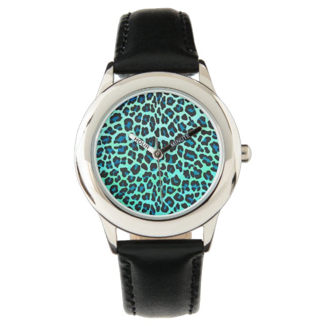 Leopard Black and Teal Print Watch (Front)