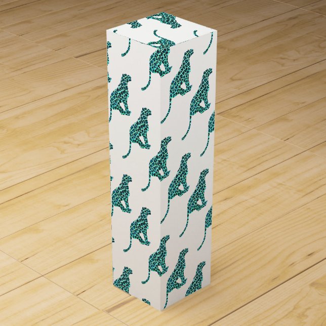 Leopard Black and Teal Print Wine Box (Front)