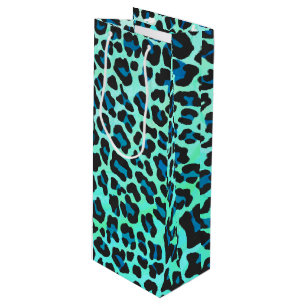Leopard Black and Teal Print Wine Gift Bag