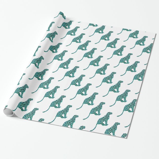 Leopard Black and Teal Print Wrapping Paper (Unrolled)