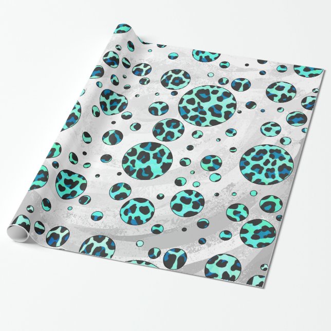 Leopard Black and Teal Print Wrapping Paper (Unrolled)