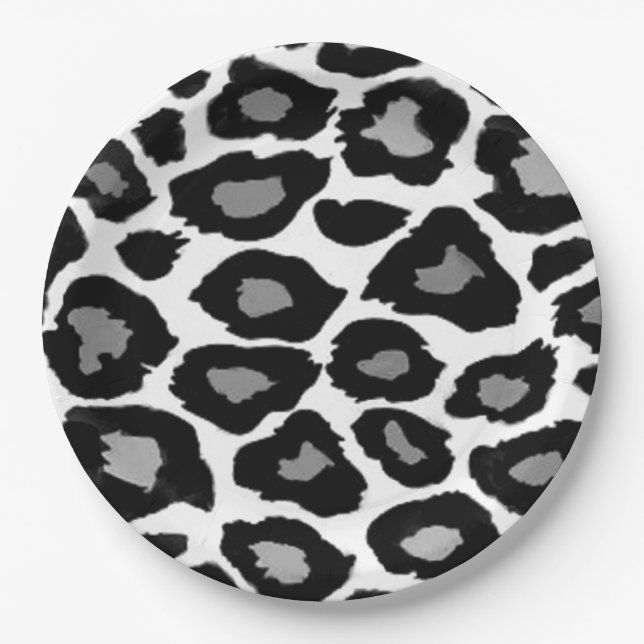 Leopard- Black and White Paper Plates (Front)