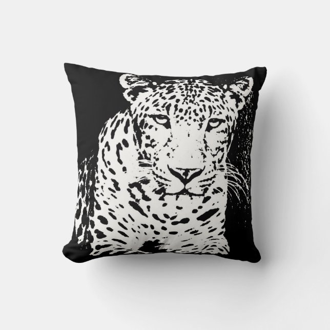 Leopard Black And White Portrait Pillow (Front)