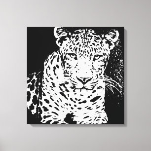 Leopard Black And White Portrait Wrapped Canvas Print