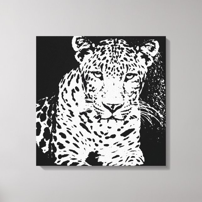 Leopard Black And White Portrait Wrapped Canvas Print (Front)
