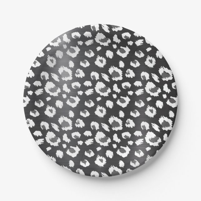Leopard Black Animal Print Pattern Party  Paper Plates (Front)