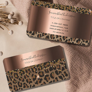 Leopard black brown sparkle glam bronze foil business card
