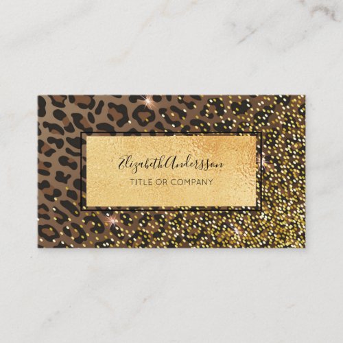 Leopard black brown sparkle glam Girly Business Card