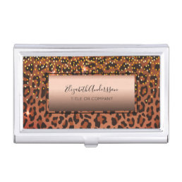 Leopard black brown sparkle glam girly metallic business card case