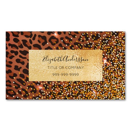 Leopard black brown sparkle glam professional business card magnet