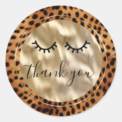 Leopard Black Eyelashes Thank you Classic Round Sticker