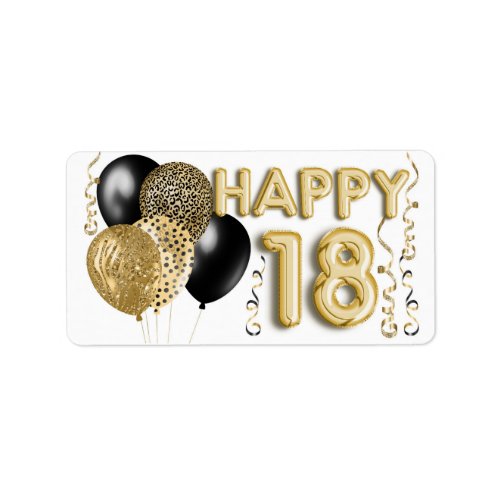Leopard Black Gold Balloons 18th Birthday Label
