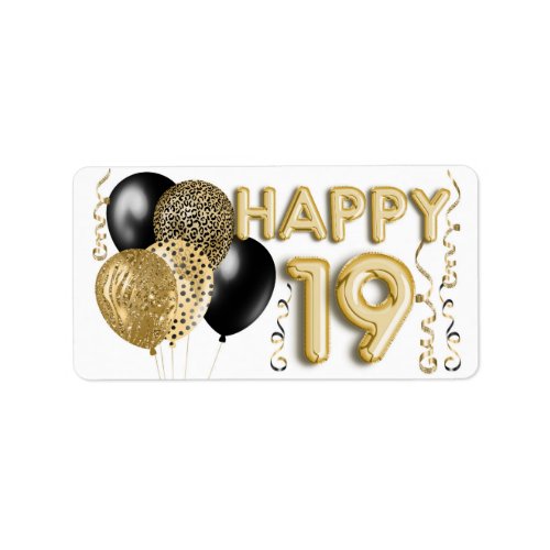 Leopard Black Gold Balloons 19th Birthday Label
