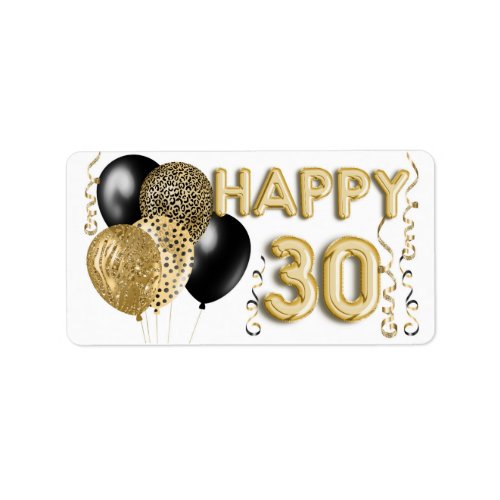 Leopard Black Gold Balloons 30th Birthday Label
