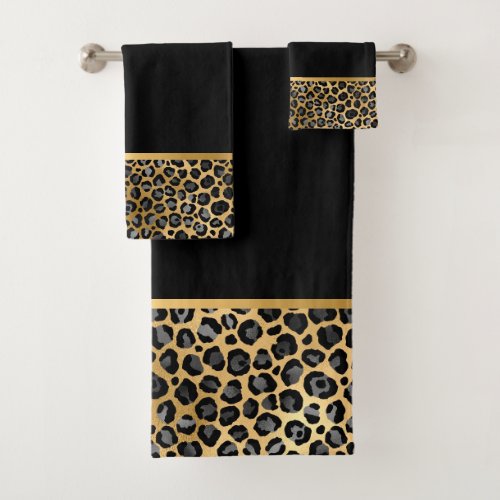 LEOPARD BLACK GOLD BATHROOM TOWEL SET