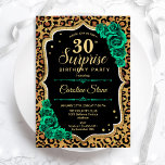 Leopard Black Gold Green Surprise 30th Birthday Invitation<br><div class="desc">Surprise 30th Birthday Party Invitation. Feminine black,  white and emerald green design with faux glitter gold. Features animal cheetah leopard print,  roses,  script font and confetti. Perfect for an elegant women's bday celebration. Can be personalized to show any age. Printed Zazzle invitations or instant download digital printable template.</div>