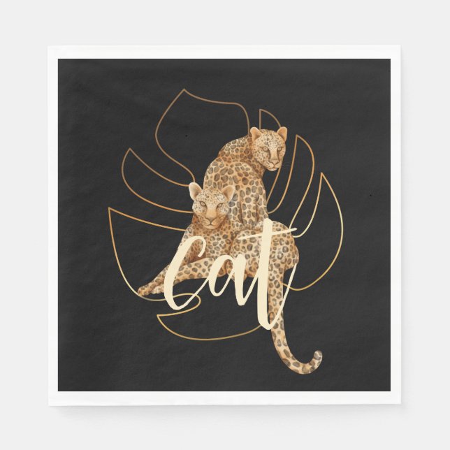 Leopard black paper  napkins (Front)