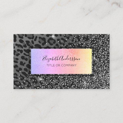 Leopard black pink sparkle glam professional business card