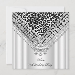 Leopard Black White Birthday Party Glitter Diamond Invitation
