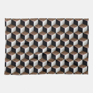 Leopard Black White Shaded 3D Look Cubes Kitchen Towel