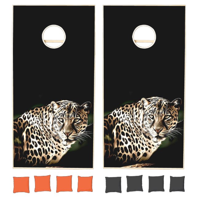 Leopard Black Wild Cat Corn Hole Bean Bag Game (Set)