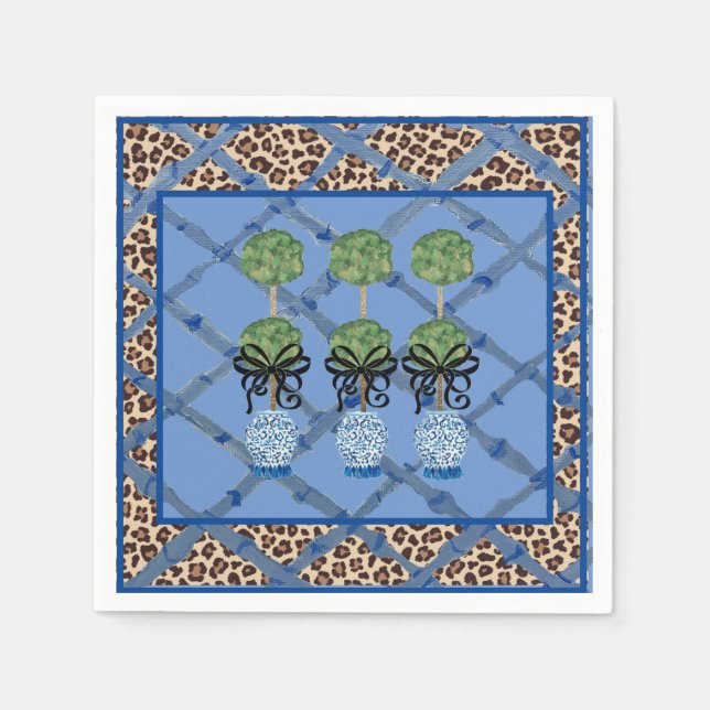 Leopard Blue Bamboo Chinoiserie Ginger Jar  Paper  Napkins (Front)