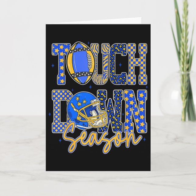 Leopard Blue Gold Checkered Football Touchdown Sea Card (Front)
