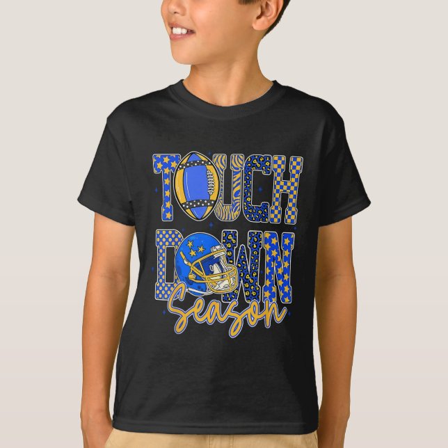 Leopard Blue Gold Checkered Football Touchdown Sea T-Shirt (Front)