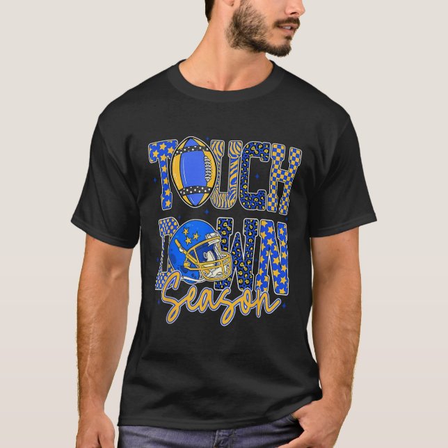 Leopard Blue Gold Checkered Football Touchdown Sea T-Shirt (Front)
