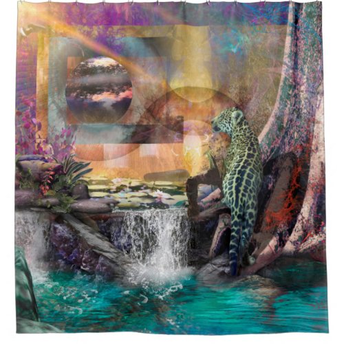 Leopard Blue Lagoon Wonderland Jungle Shower Curtain