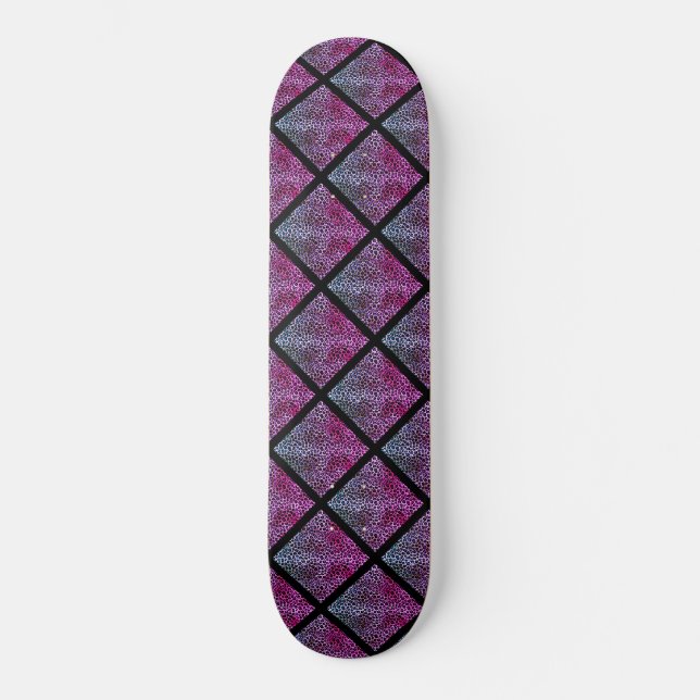 LEOPARD BLUE PURPLE GRID Skateboard Deck (Front)
