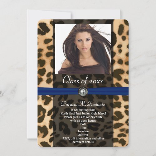 Leopard Blue Ribbon Photo Graduation Invitation