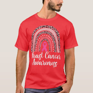 Leopard Boho Rainbow Breast Cancer Awareness Pink  T-Shirt