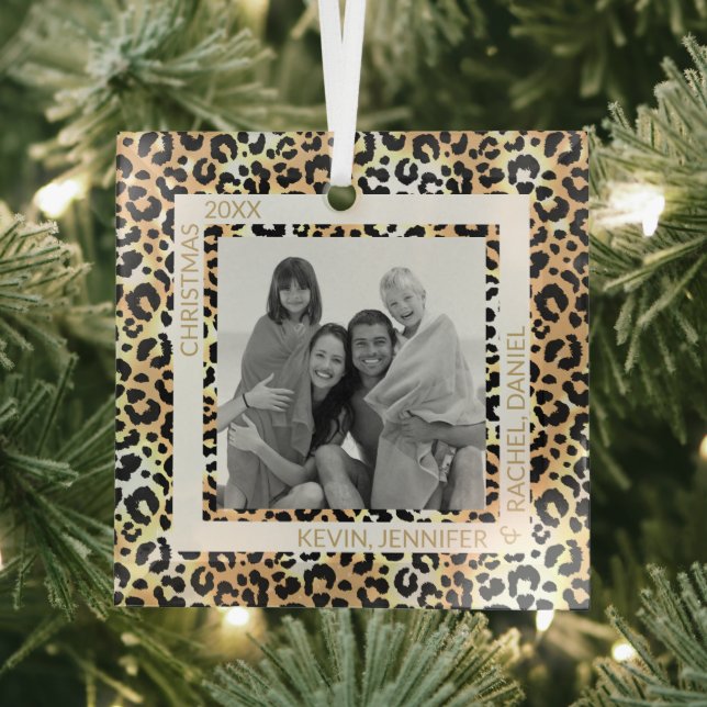 Leopard Border Photo Glass Ornament (Insitu)