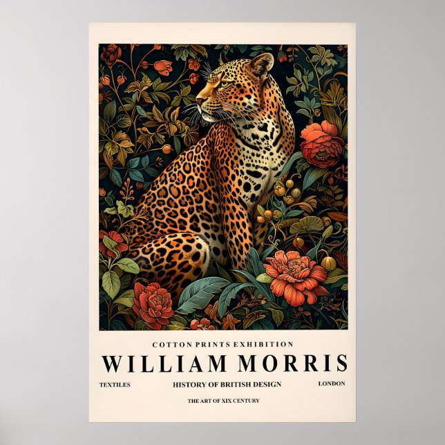 Leopard Botanical Art Print William Morris Style (Front)