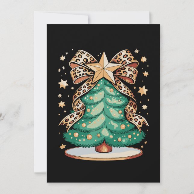 Leopard Bow Christmas Tree Glam Holiday Xmas Card (Front)