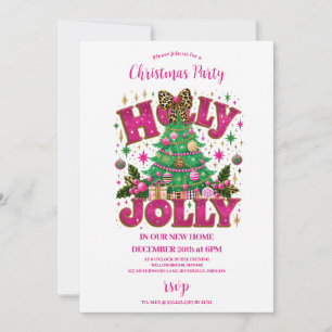 Leopard Bow Holly Jolly Celebration Invitation