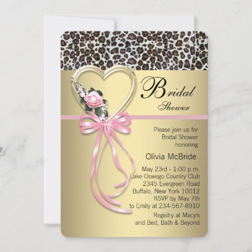 Pink Leopard Black Gold Leopard Bridal Shower Custom Announcements