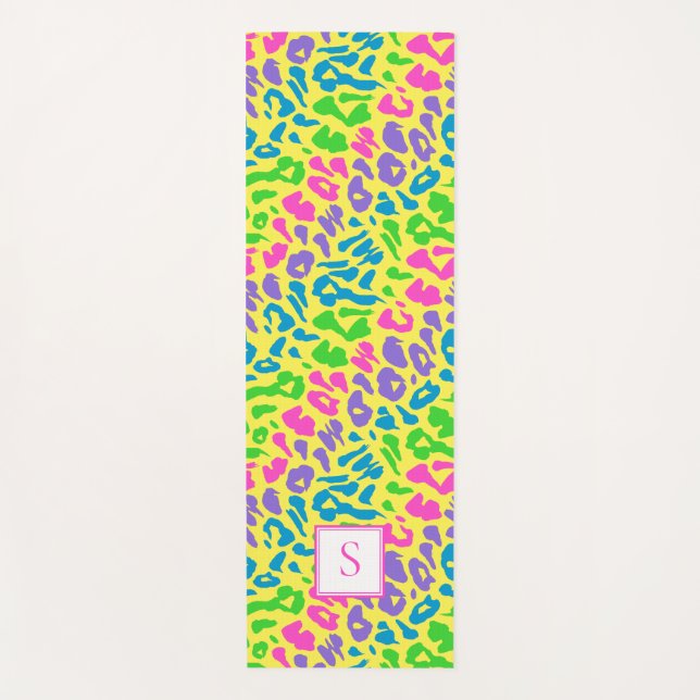 Leopard Bright Neon Monogram Personalized Yoga Mat (Front)