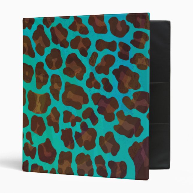 Leopard Brown and Teal Print 3 Ring Binder (Front/Inside)