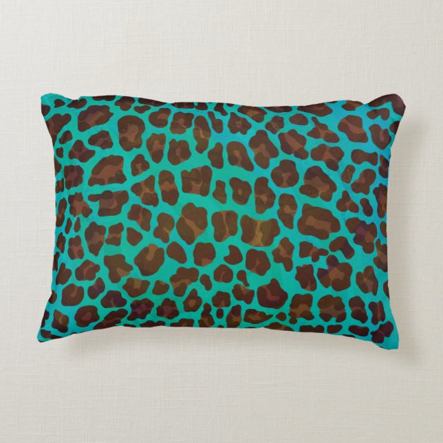 Leopard Brown and Teal Print Accent Pillow (Back)