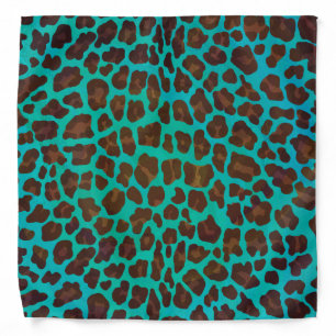 Leopard Brown and Teal Print Bandana