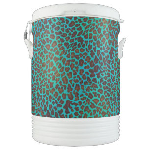 Leopard Brown and Teal Print Beverage Cooler