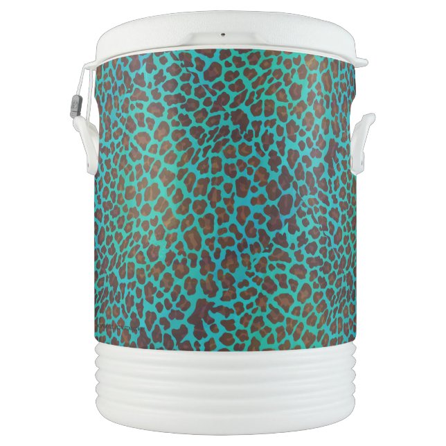 Leopard Brown and Teal Print Beverage Cooler (Back)