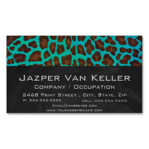 Leopard Brown and Teal Print Business Card Magnet