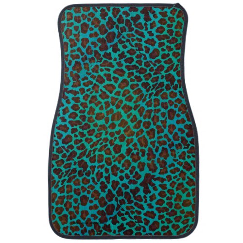 Leopard Brown and Teal Print Car Floor Mat