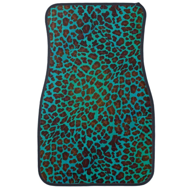 Leopard Brown and Teal Print Car Floor Mat (Front)