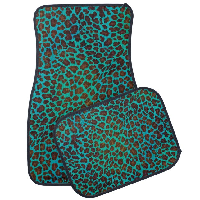 Leopard Brown and Teal Print Car Mat (Set)