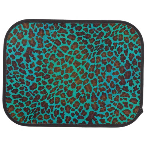 Leopard Brown and Teal Print Car Mat